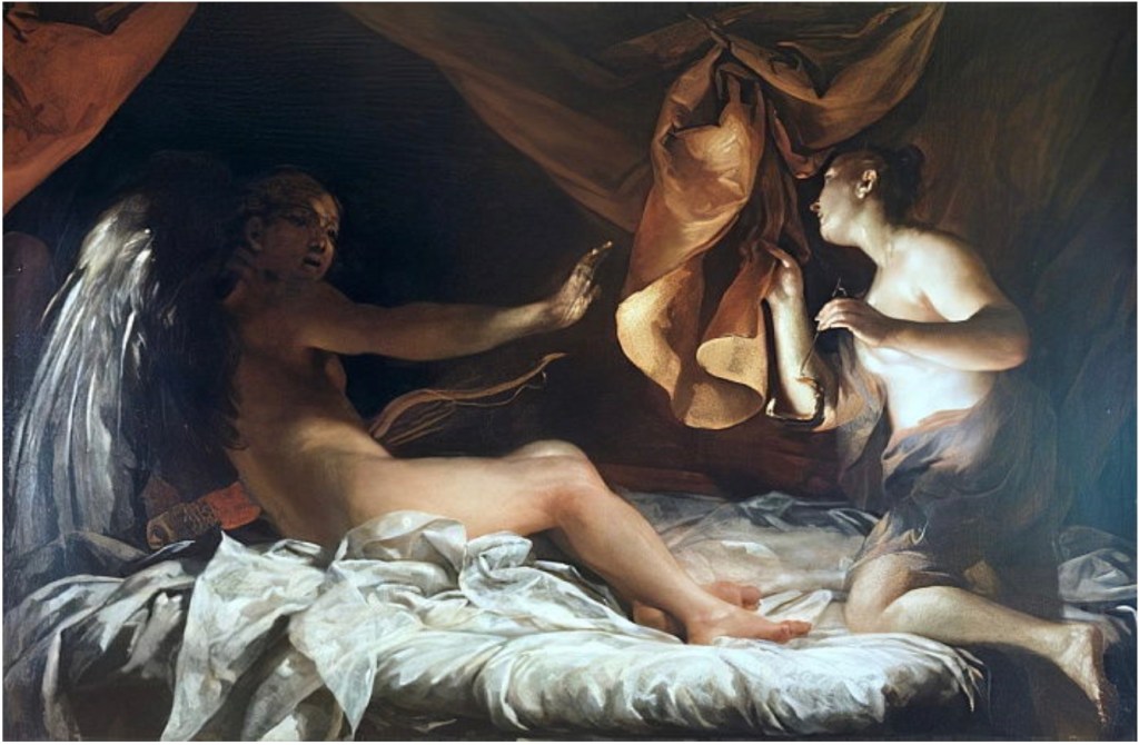 Pintura de Eros e Psique de Giuseppe Maria Crespi, representando a complexidade do amor e as proxeccións inconscientes dentro das relacións de parella.