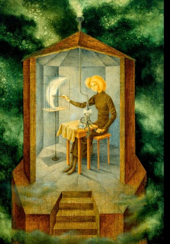 Obra Papilla estelar de Remedios Varo representando la vivencia emocional de una mujer que se anula para no incomodar a los demás, en el contexto de un blog de psicología en Santiago de Compostela.
